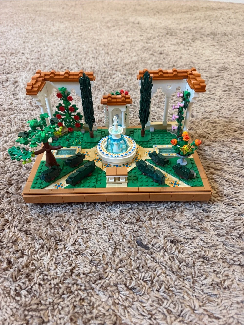 Lego Garden Terrace Display in Green, Tan, White & Brown